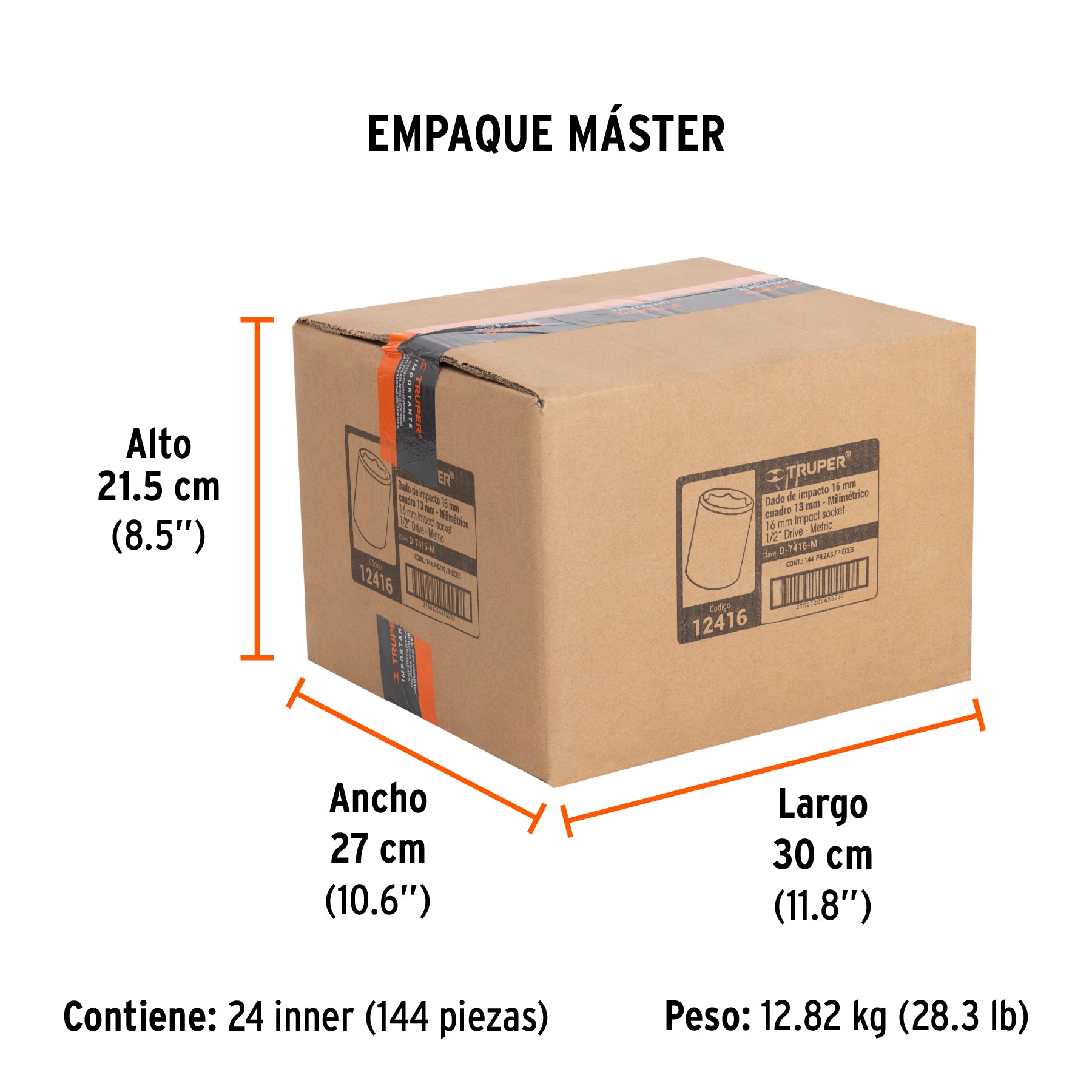 Dado de impacto, 6 puntas, cuadro 1/2" de 16mm