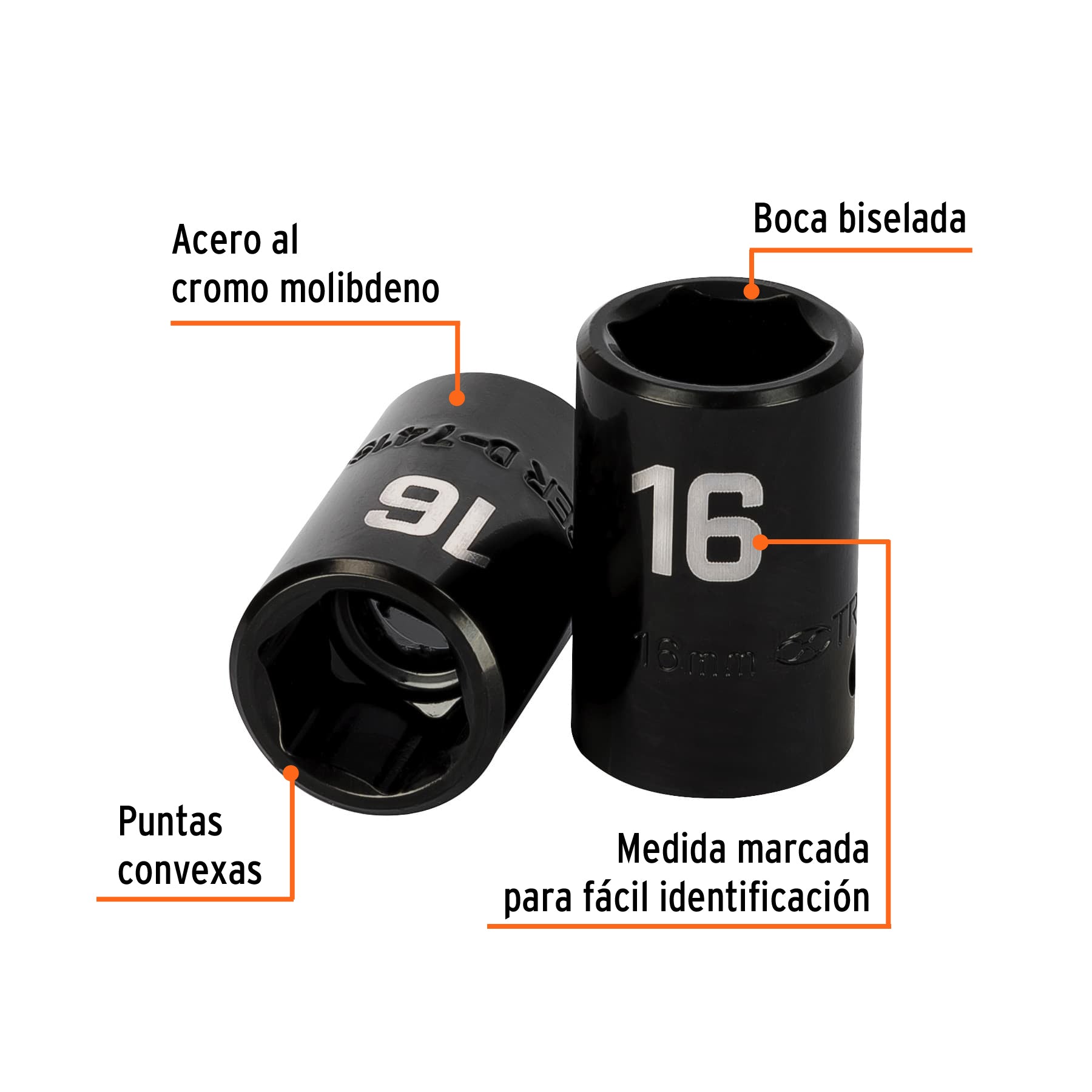 Dado de impacto, 6 puntas, cuadro 1/2" de 16mm