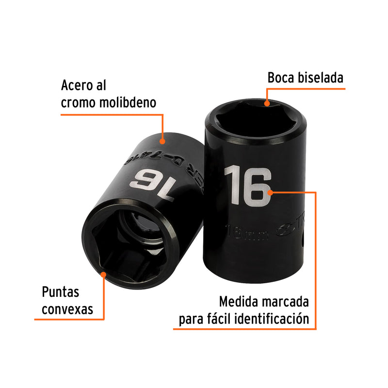 Dado de impacto, 6 puntas, cuadro 1/2" de 16mm