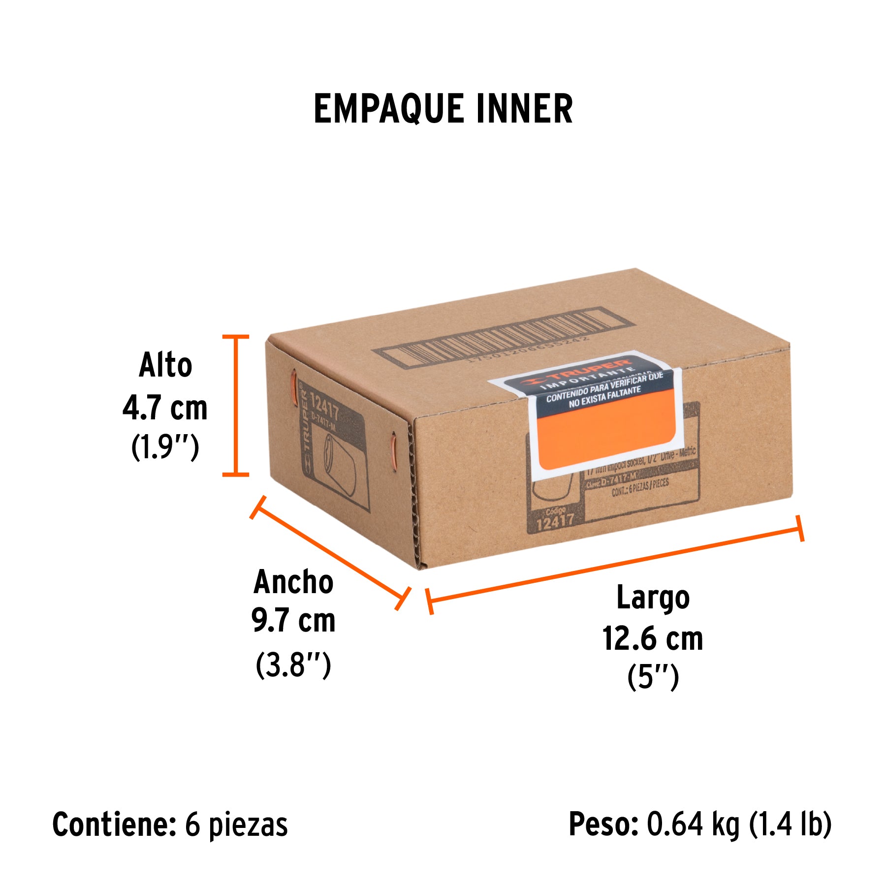 Dado de impacto, 6 puntas, cuadro 1/2" de 17mm