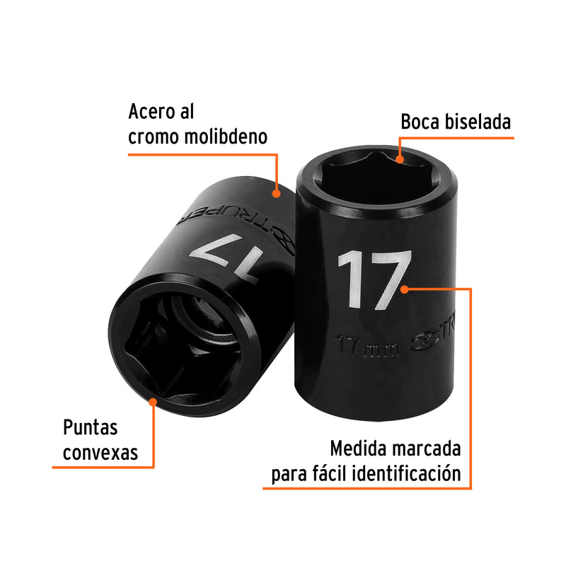 Dado de impacto, 6 puntas, cuadro 1/2" de 17mm