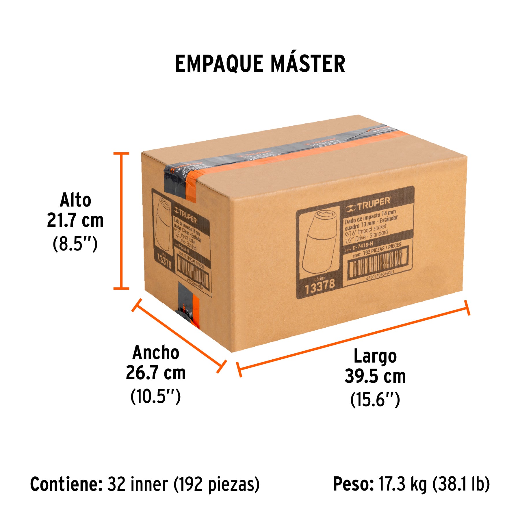 Dado de impacto, 6 puntas, cuadro 1/2" de 9/16"