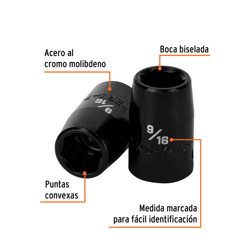 Dado de impacto, 6 puntas, cuadro 1/2" de 9/16"