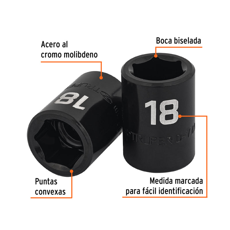 Dado de impacto, 6 puntas, cuadro 1/2" de 18mm