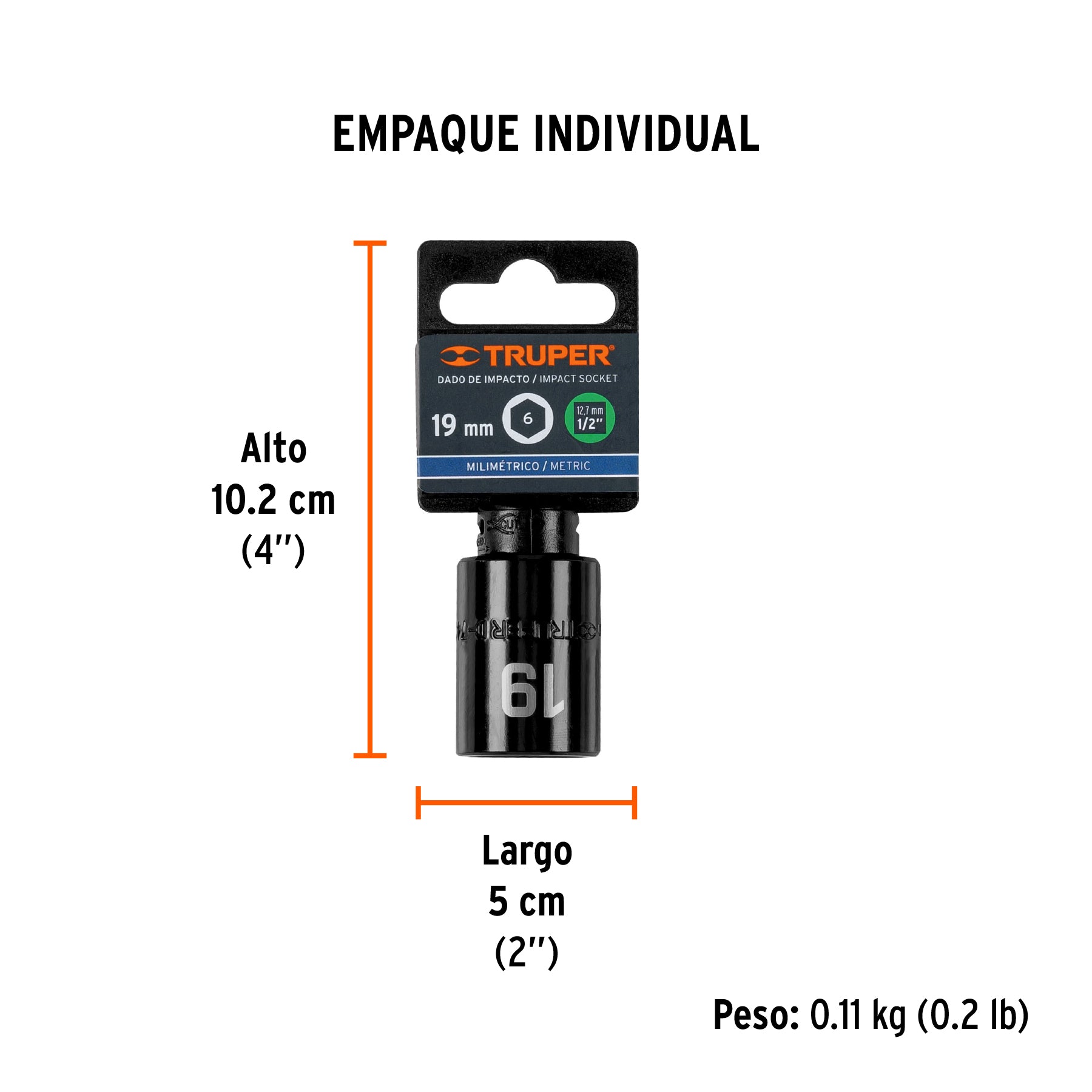 Dado de impacto, 6 puntas, cuadro 1/2" de 19mm