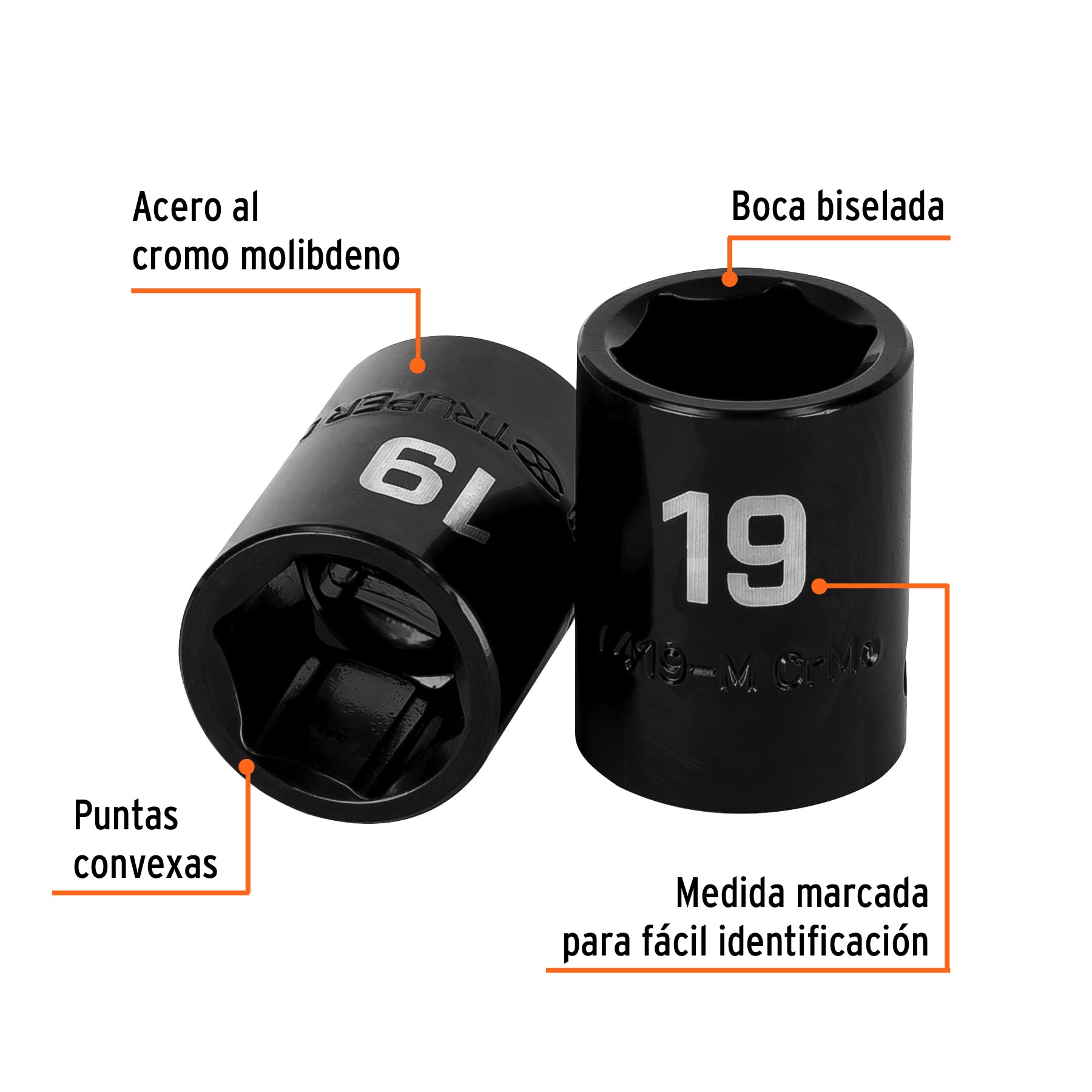 Dado de impacto, 6 puntas, cuadro 1/2" de 19mm