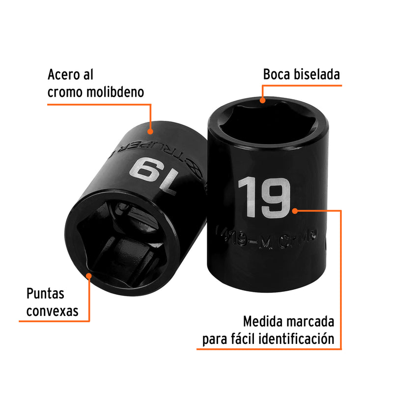 Dado de impacto, 6 puntas, cuadro 1/2" de 19mm
