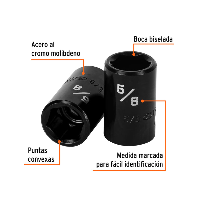 Dado de impacto, 6 puntas, cuadro 1/2" de 5/8"