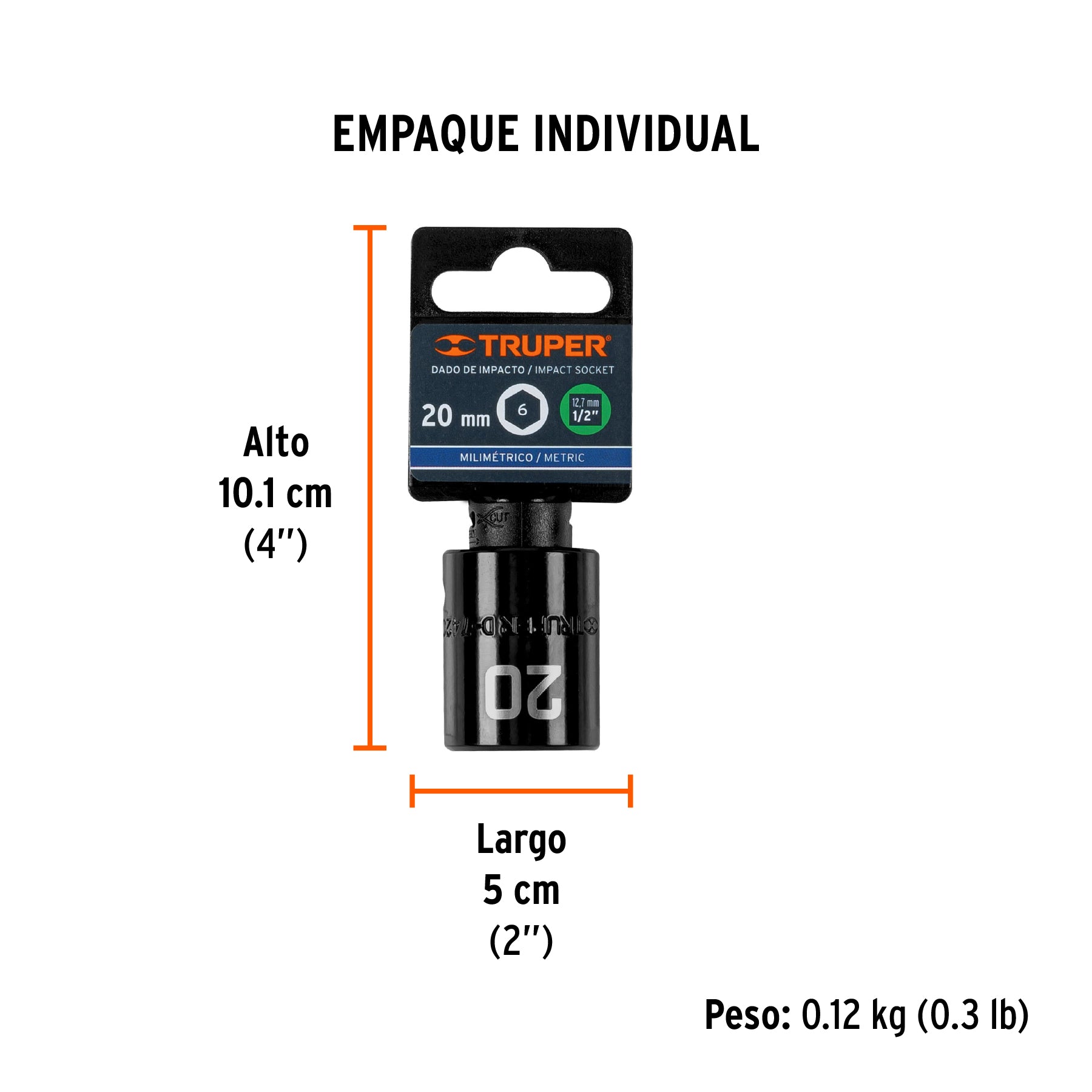 Dado de impacto, 6 puntas, cuadro 1/2" de 20mm