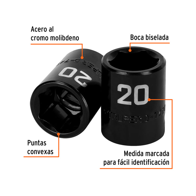 Dado de impacto, 6 puntas, cuadro 1/2" de 20mm