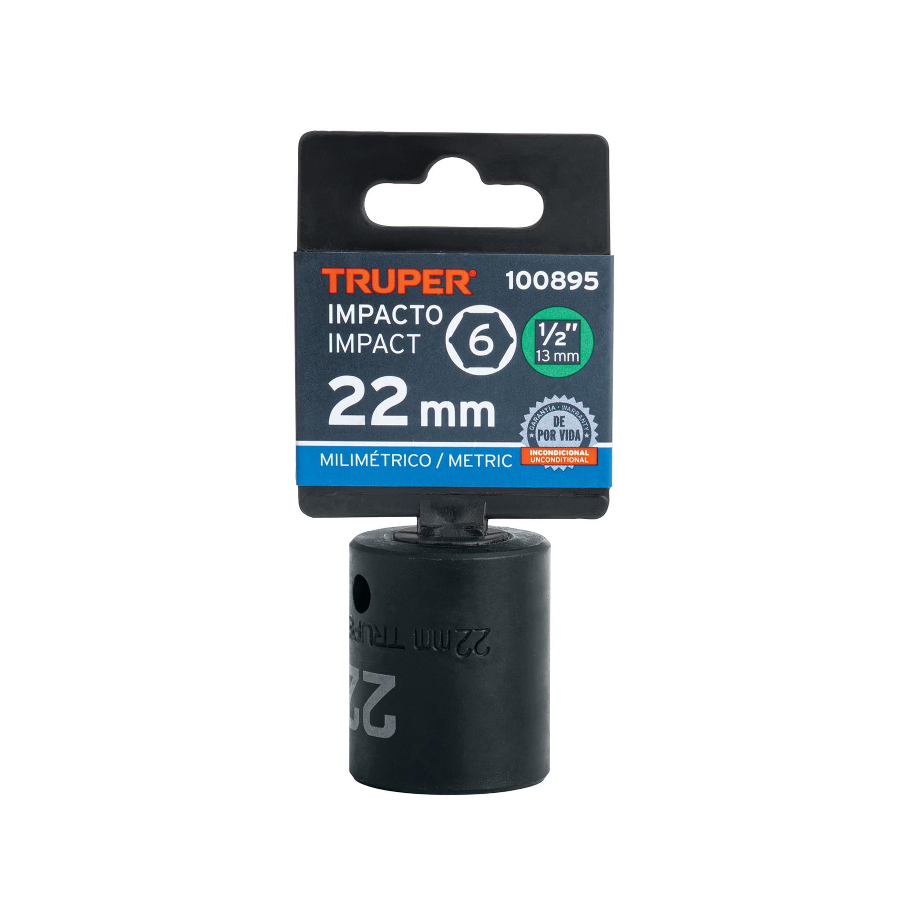 Dado de impacto de 22 mm, 6 puntas, cuadro 1/2', Truper