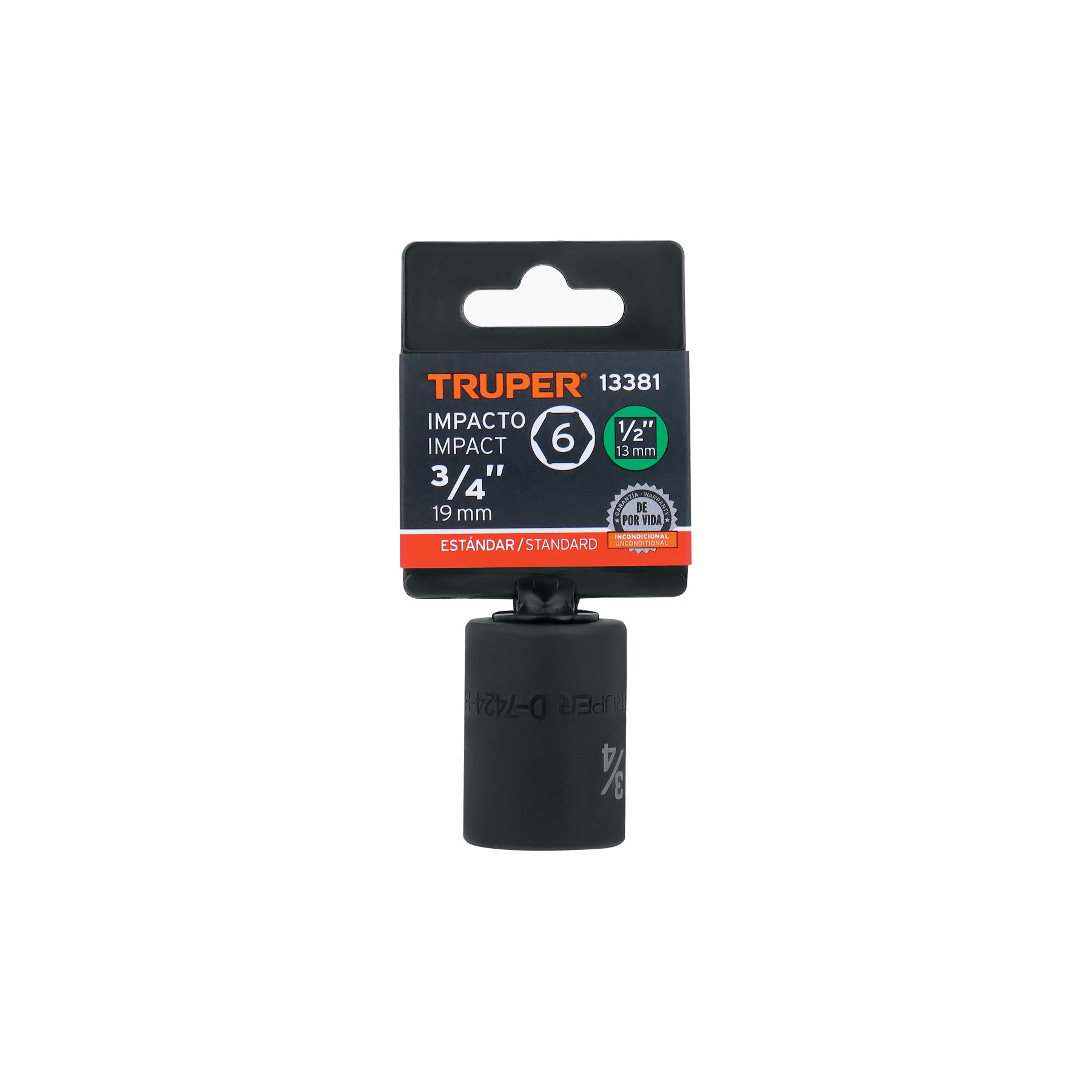 Dado de impacto, 6 puntas, cuadro 1/2" de 3/4"