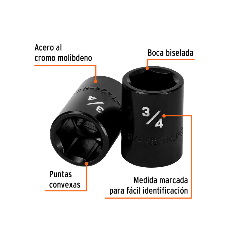 Dado de impacto, 6 puntas, cuadro 1/2" de 3/4"