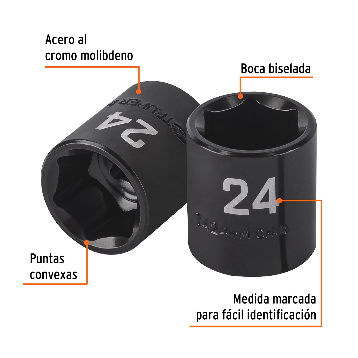 Dado de impacto de 24 mm, 6 puntas, cuadro 1/2', Truper