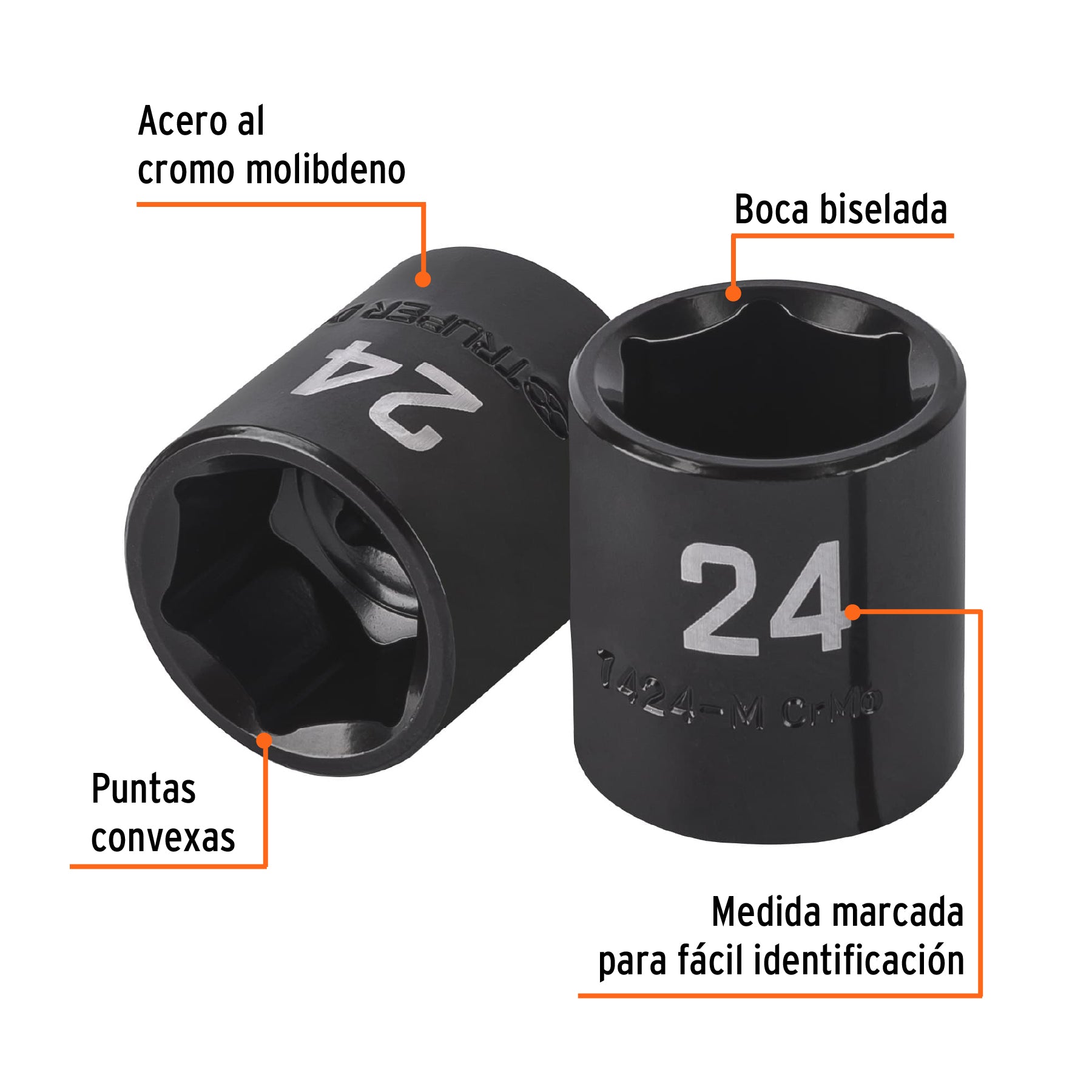 Dado de impacto de 24 mm, 6 puntas, cuadro 1/2', Truper