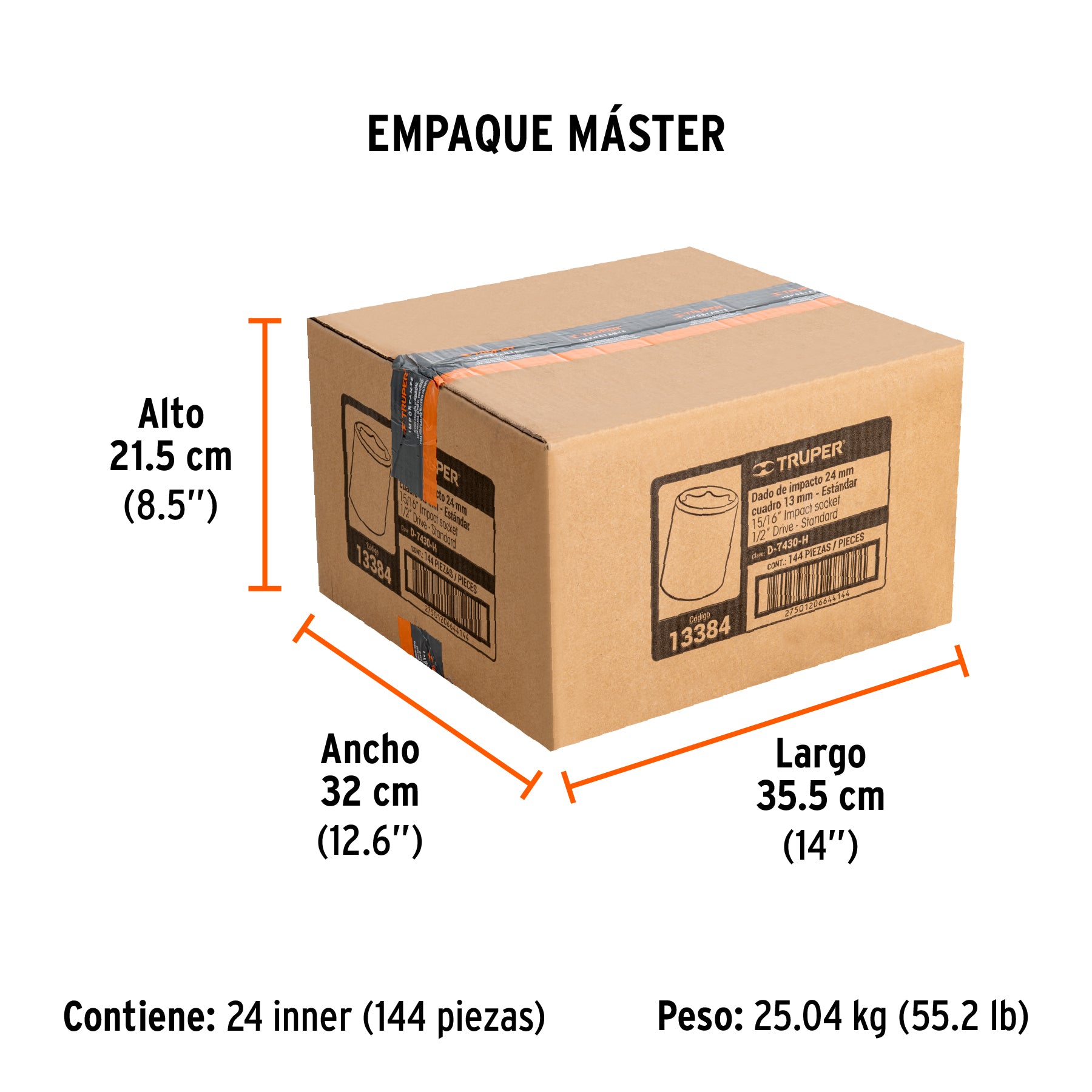 Dado de impacto, 6 puntas, cuadro 1/2" de 15/16"