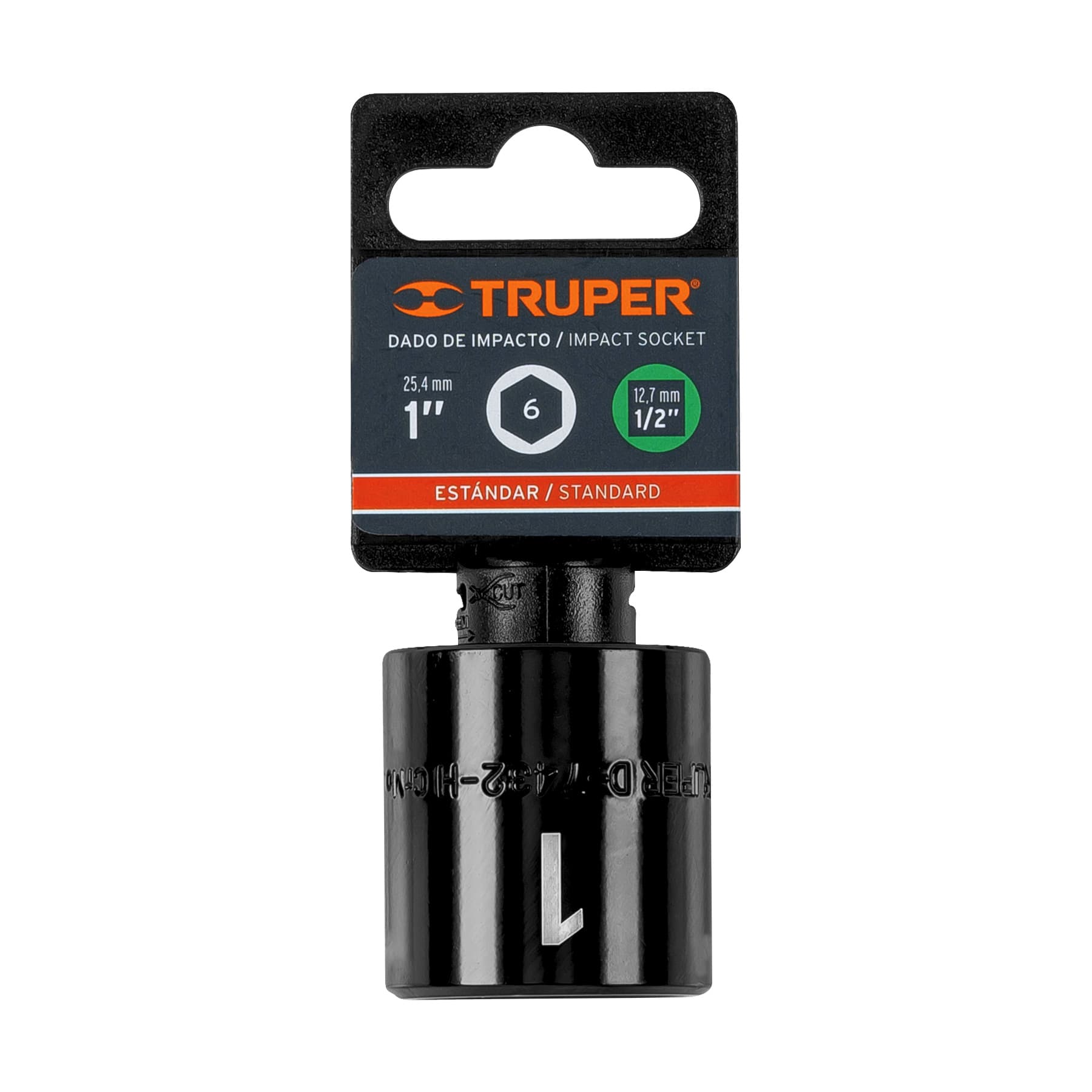 Dado de impacto, 6 puntas, cuadro 1/2" de 1"