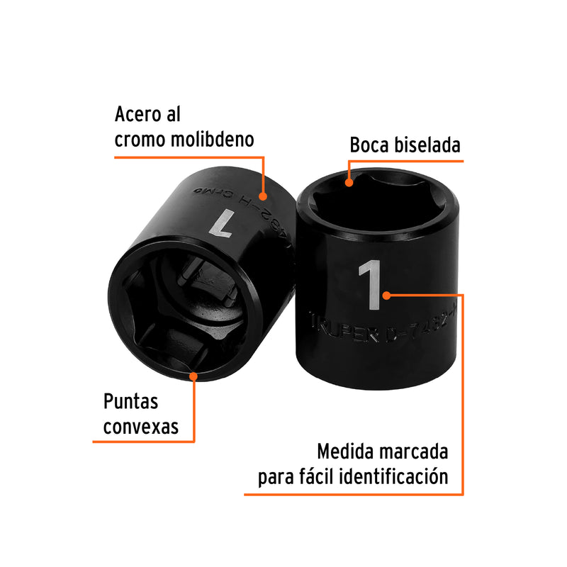 Dado de impacto, 6 puntas, cuadro 1/2" de 1"