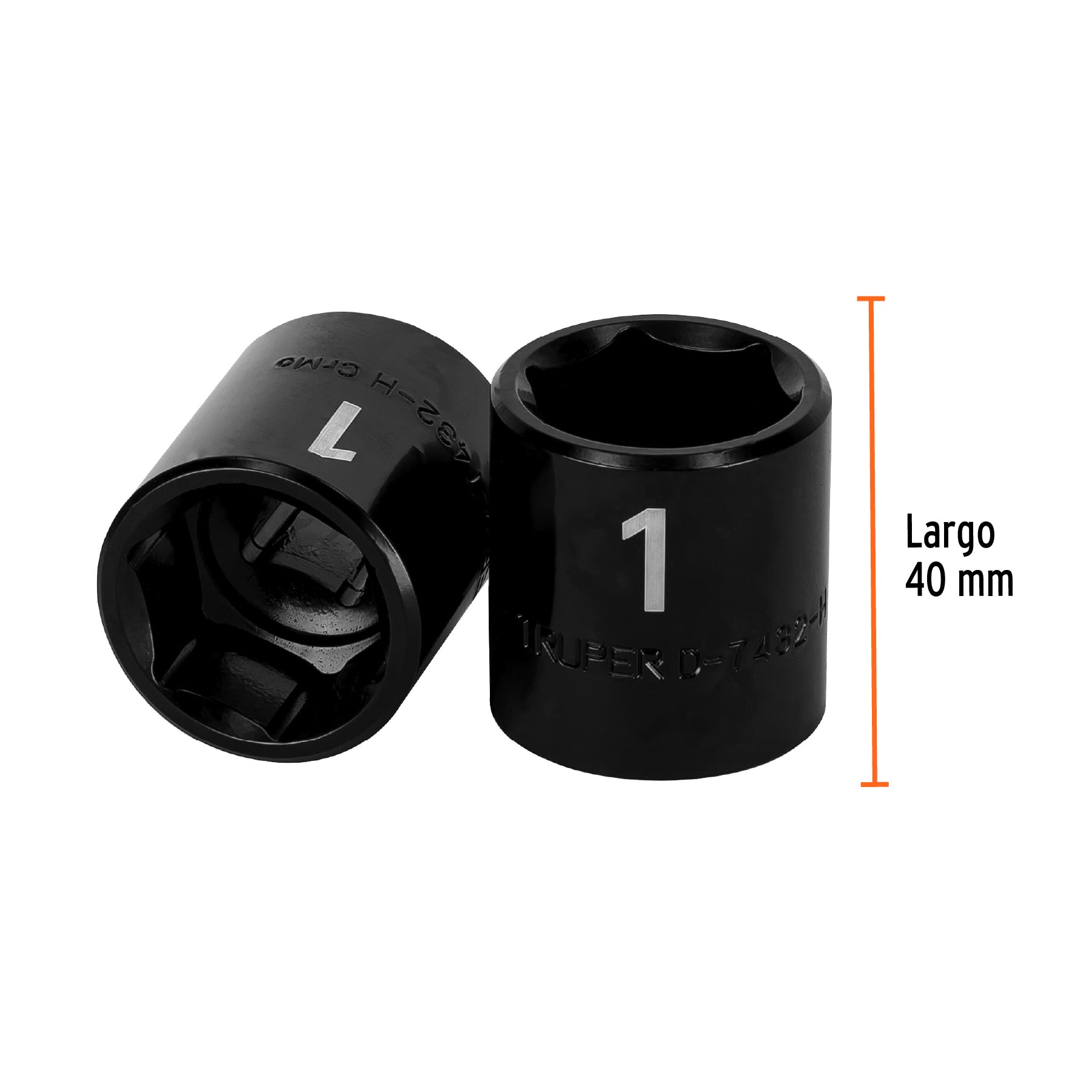 Dado de impacto, 6 puntas, cuadro 1/2" de 1"