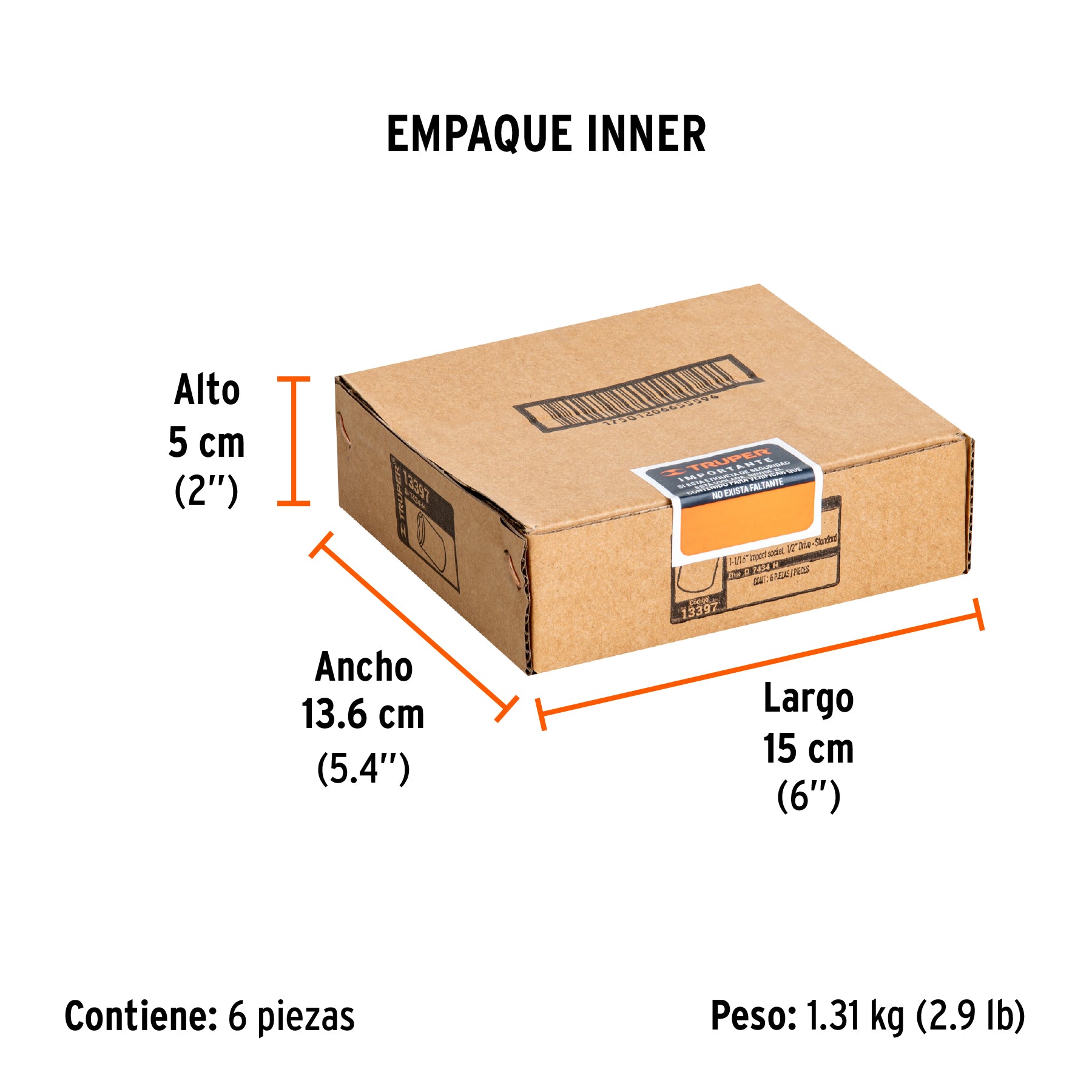 Dado de impacto, 6 puntas, cuadro 1/2" de 1-1/16"