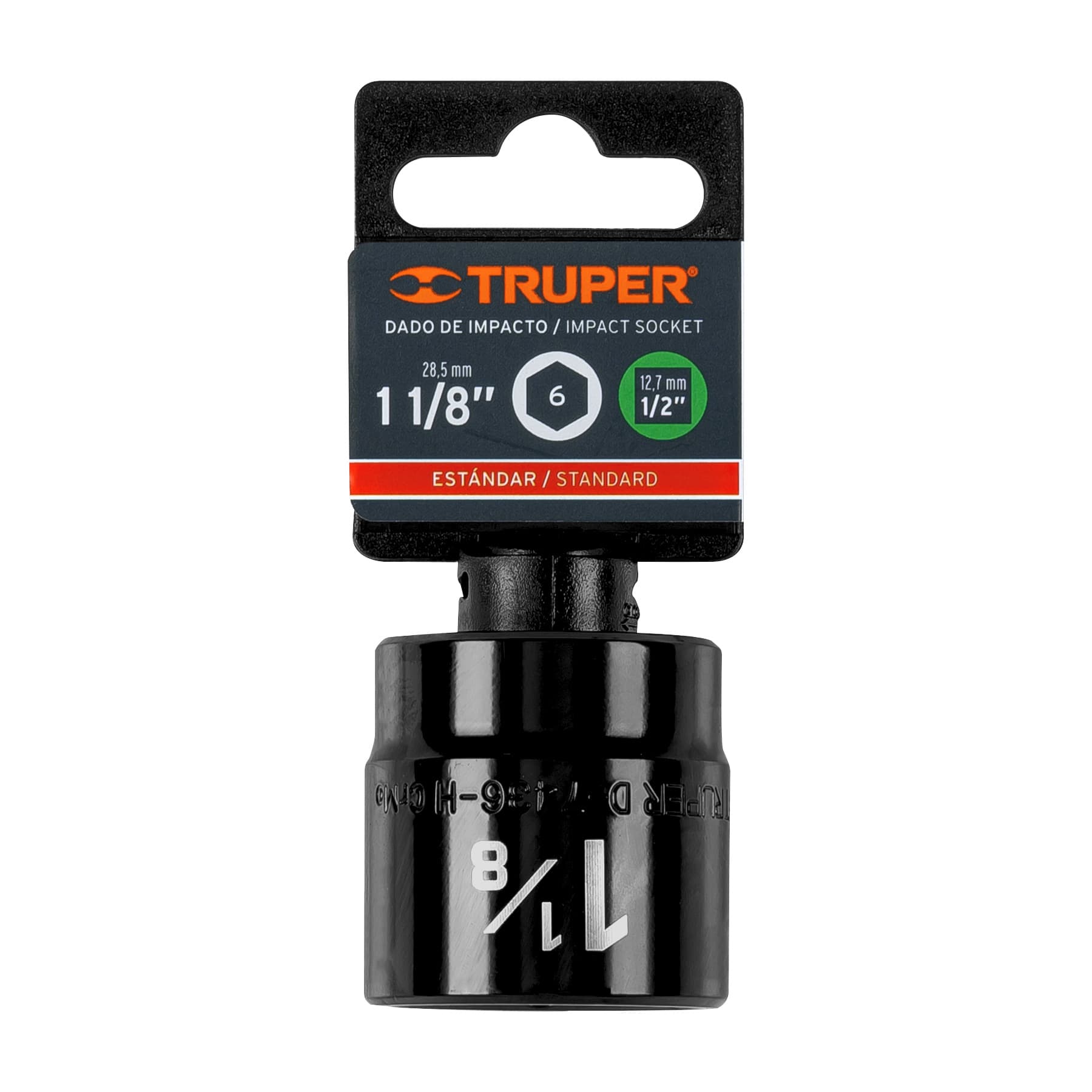 Dado de impacto, 6 puntas, cuadro 1/2" de 1-1/8"