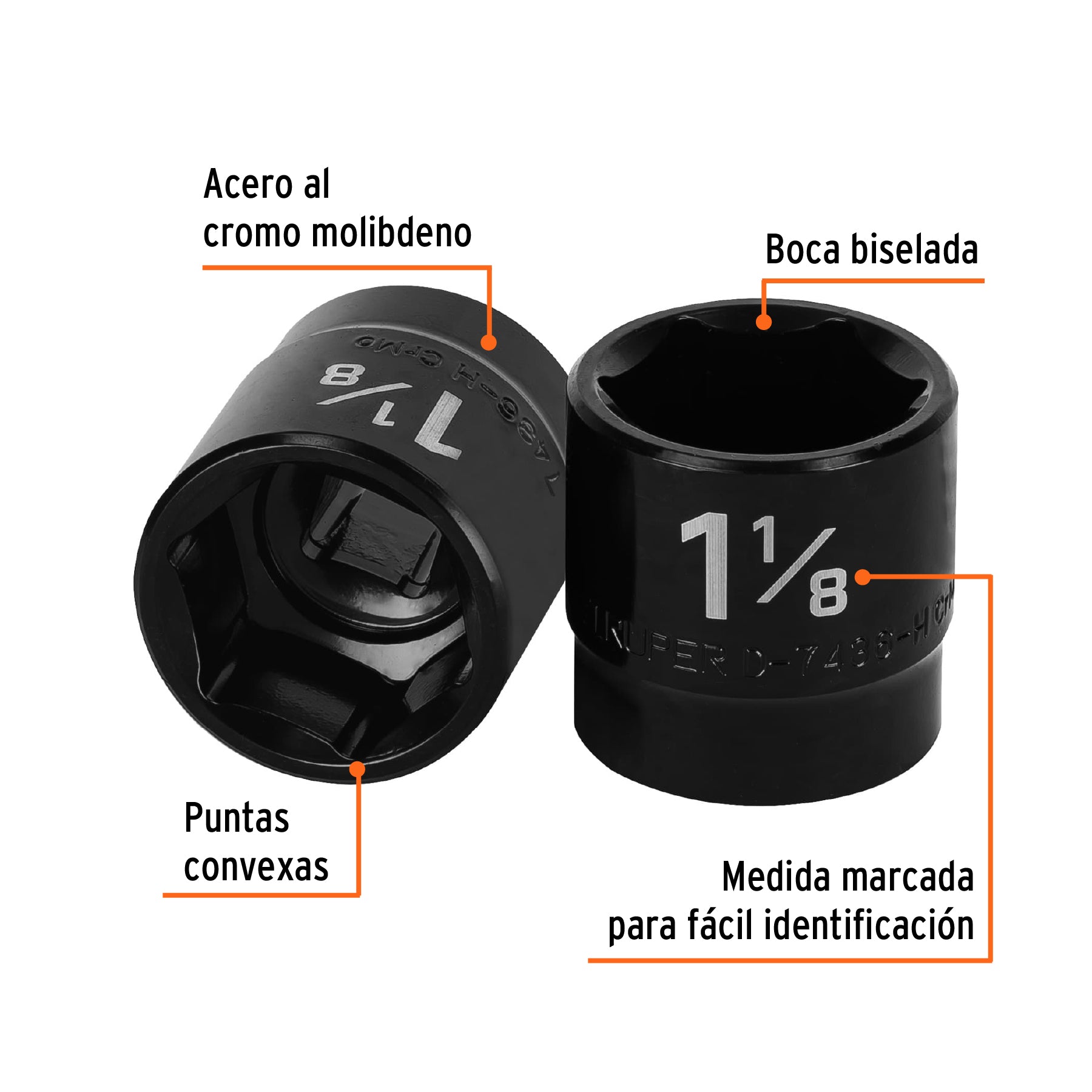 Dado de impacto, 6 puntas, cuadro 1/2" de 1-1/8"