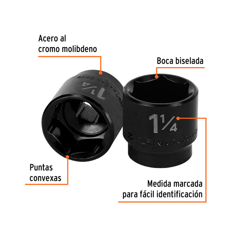 Dado de impacto, 6 puntas, cuadro 1/2" de 1-1/4"