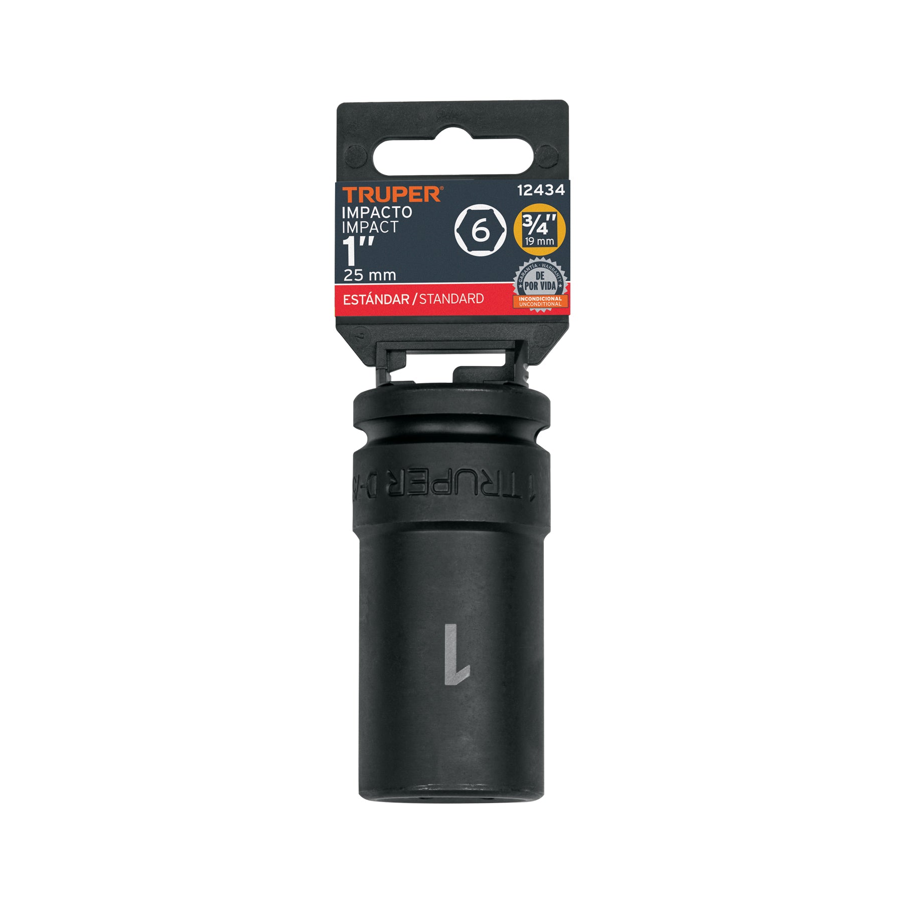 Dado impacto, largo, 6 puntas, cuadro 3/4" de 1"