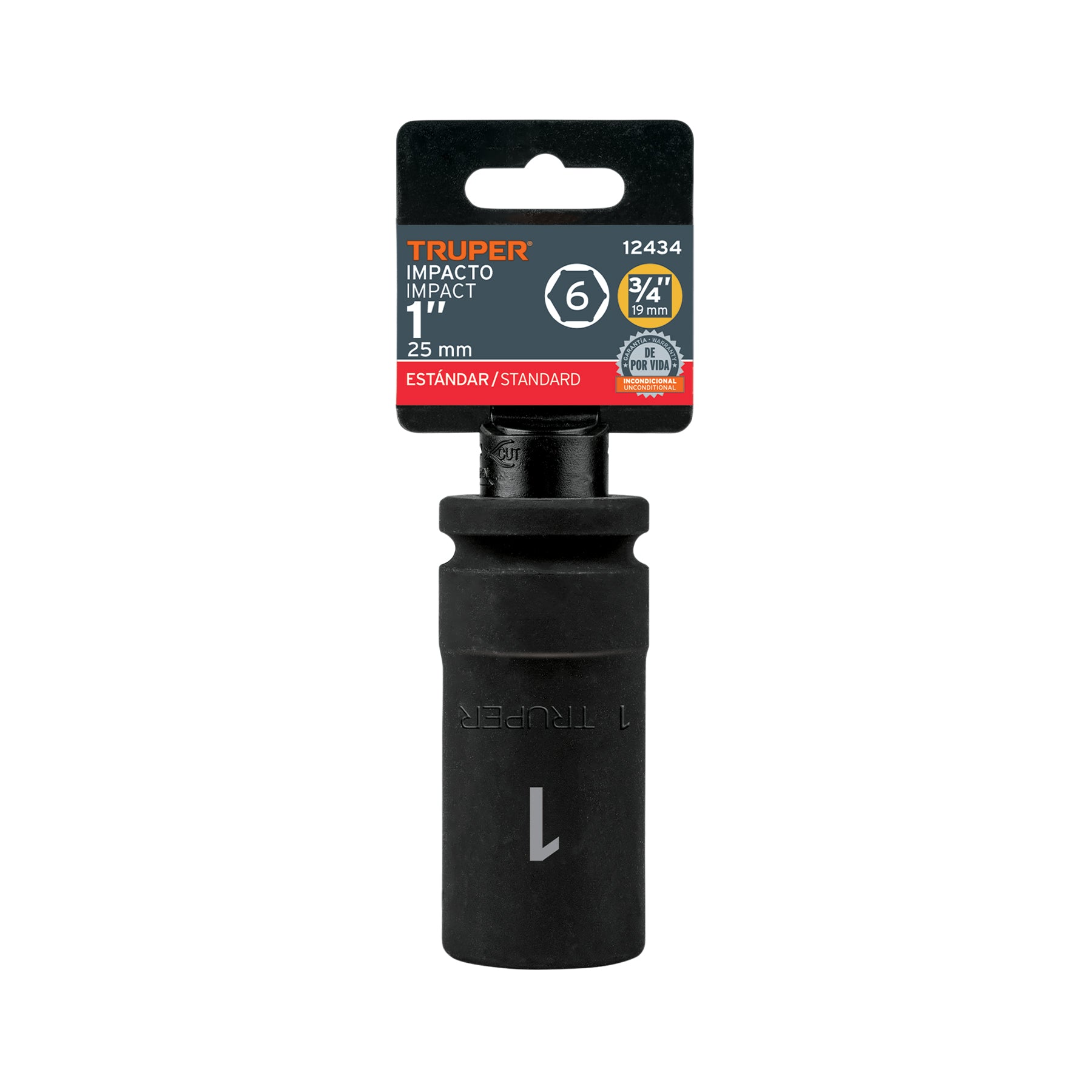 Dado impacto, largo, 6 puntas, cuadro 3/4" de 1"