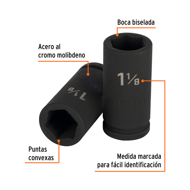 Dado impacto, largo, 6 puntas, cuadro 3/4" de 1-1/8"