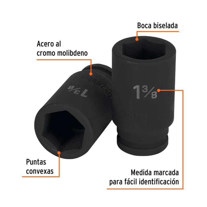 Dado impacto, largo, 6 puntas, cuadro 3/4" de 1-3/8"