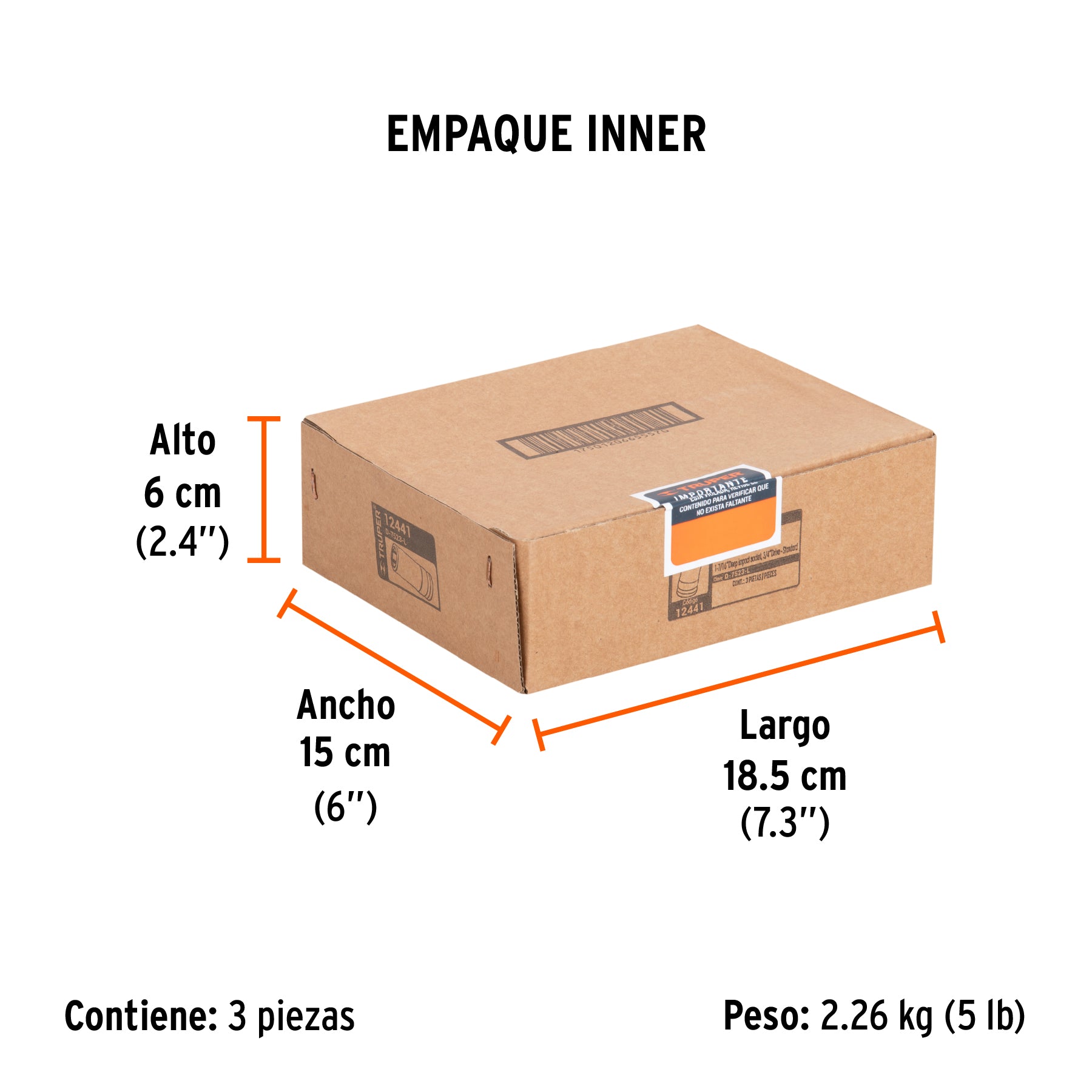 Dado impacto, largo, 6 puntas, cuadro 3/4" de 1-7/16"