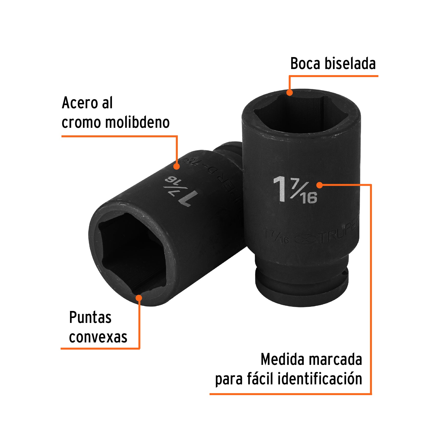 Dado impacto, largo, 6 puntas, cuadro 3/4" de 1-7/16"