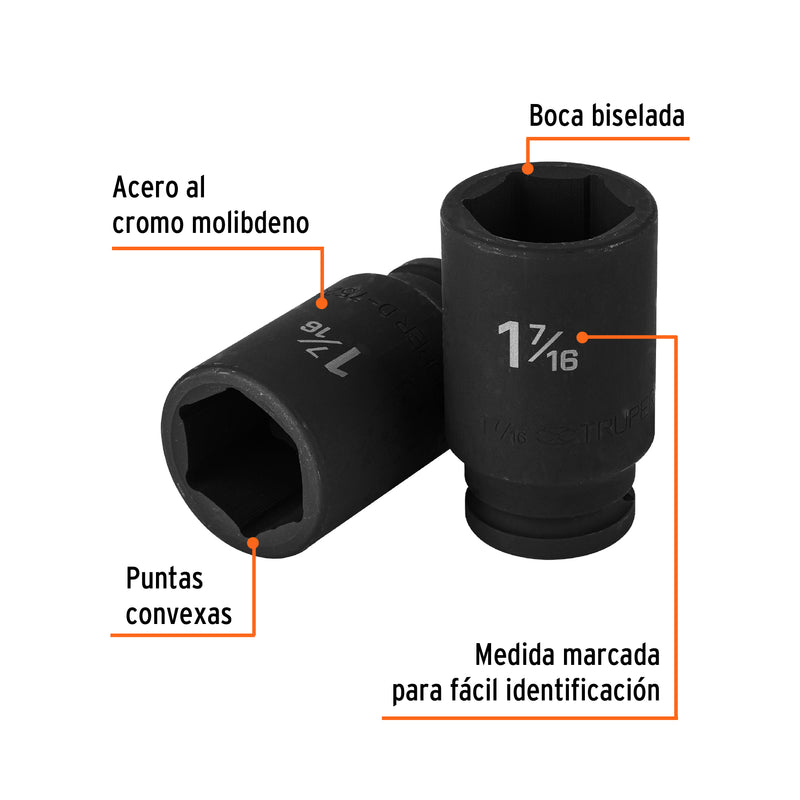 Dado impacto, largo, 6 puntas, cuadro 3/4" de 1-7/16"