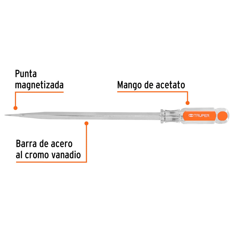Desarmador plano, barra cuadrada, mango acetato, 3/8 x 10"