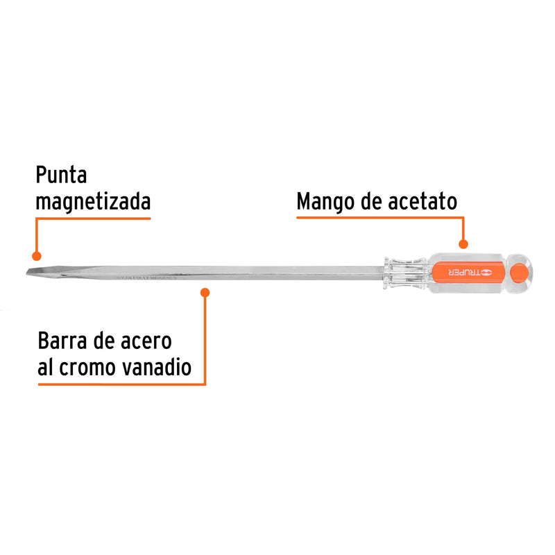 Desarmador plano, barra cuadrada, mango acetato, 5/16 x 10"