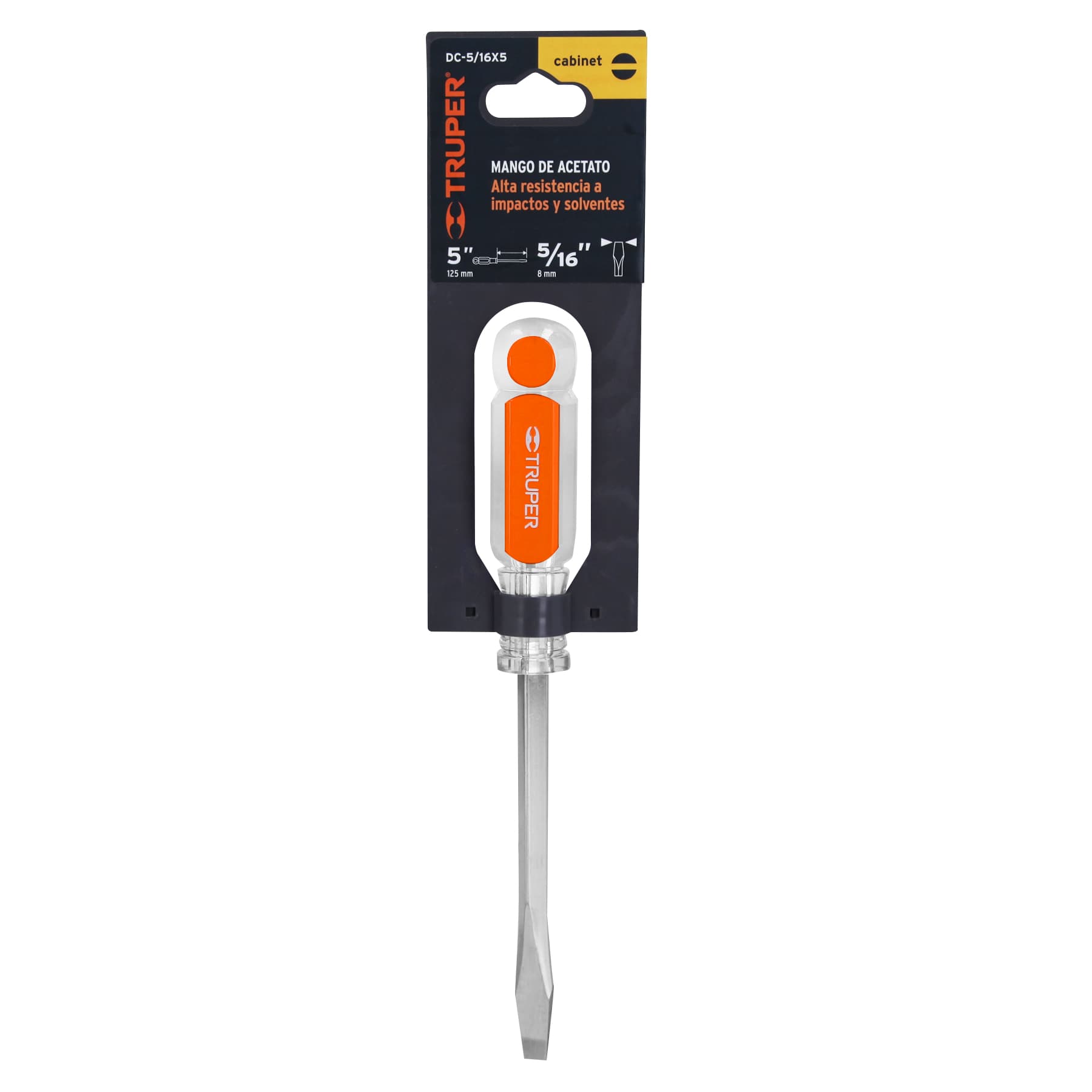 Desarmador plano, barra cuadrada, mango acetato, 5/16 x 5"