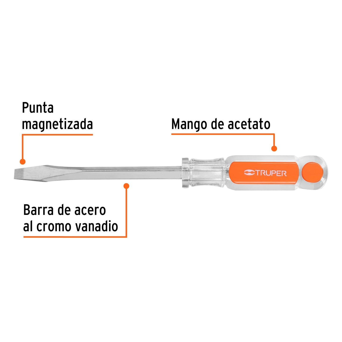 Desarmador plano, barra cuadrada, mango acetato, 5/16 x 5"