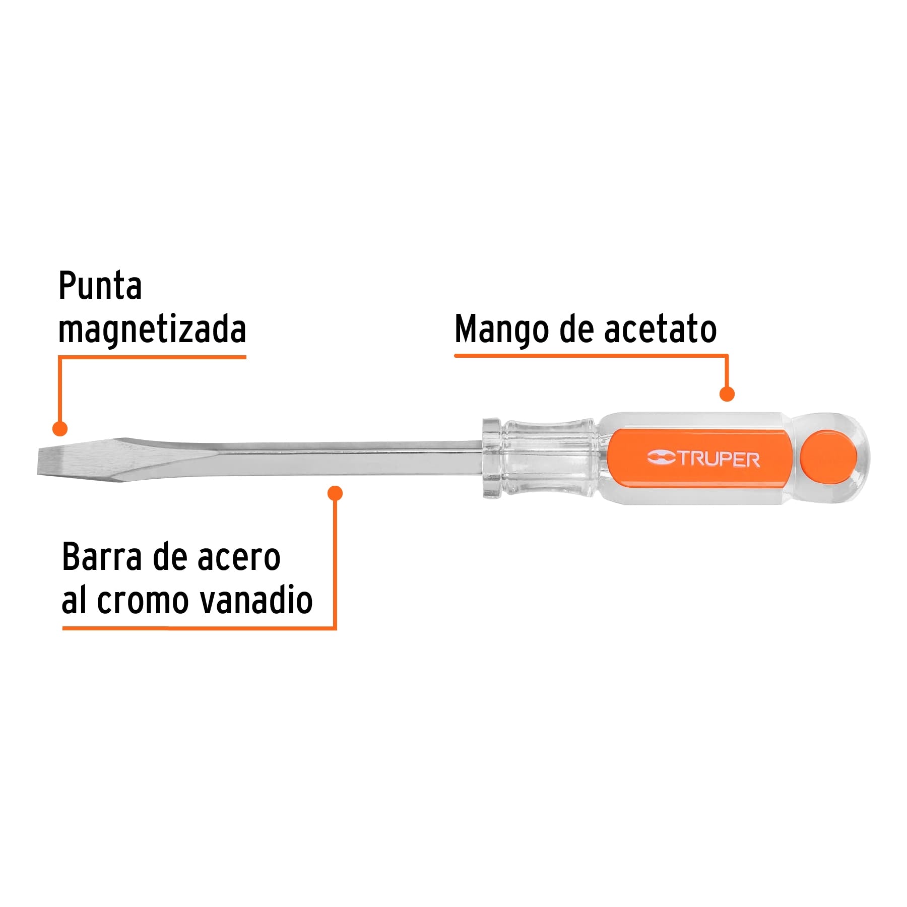 Desarmador plano, barra cuadrada, mango acetato, 5/16 x 5"