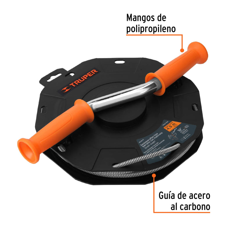 Destapacaños barreno con manivela 1/4" x 15 ft