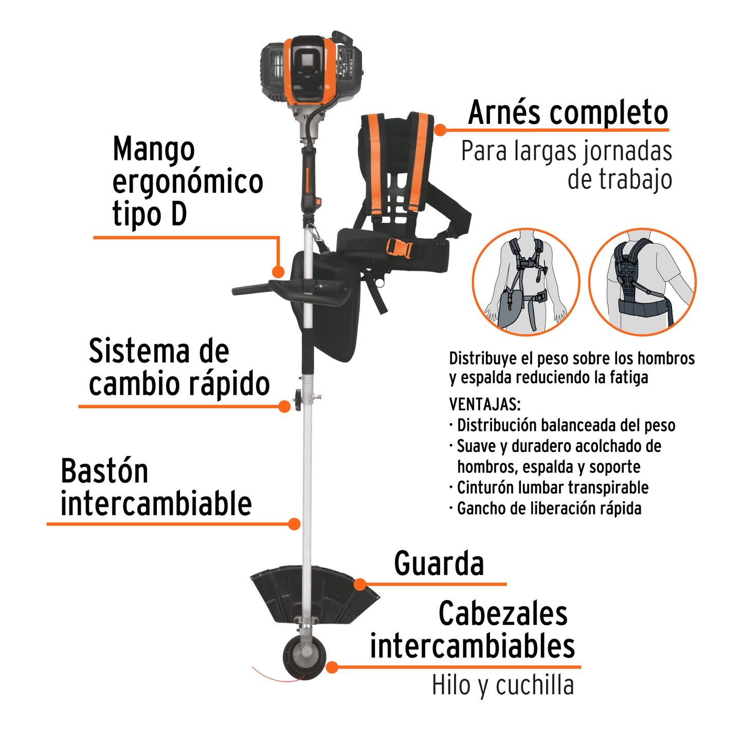 Desbrozadora multifuncional 4 en 1, a gasolina 45 cc, Truper