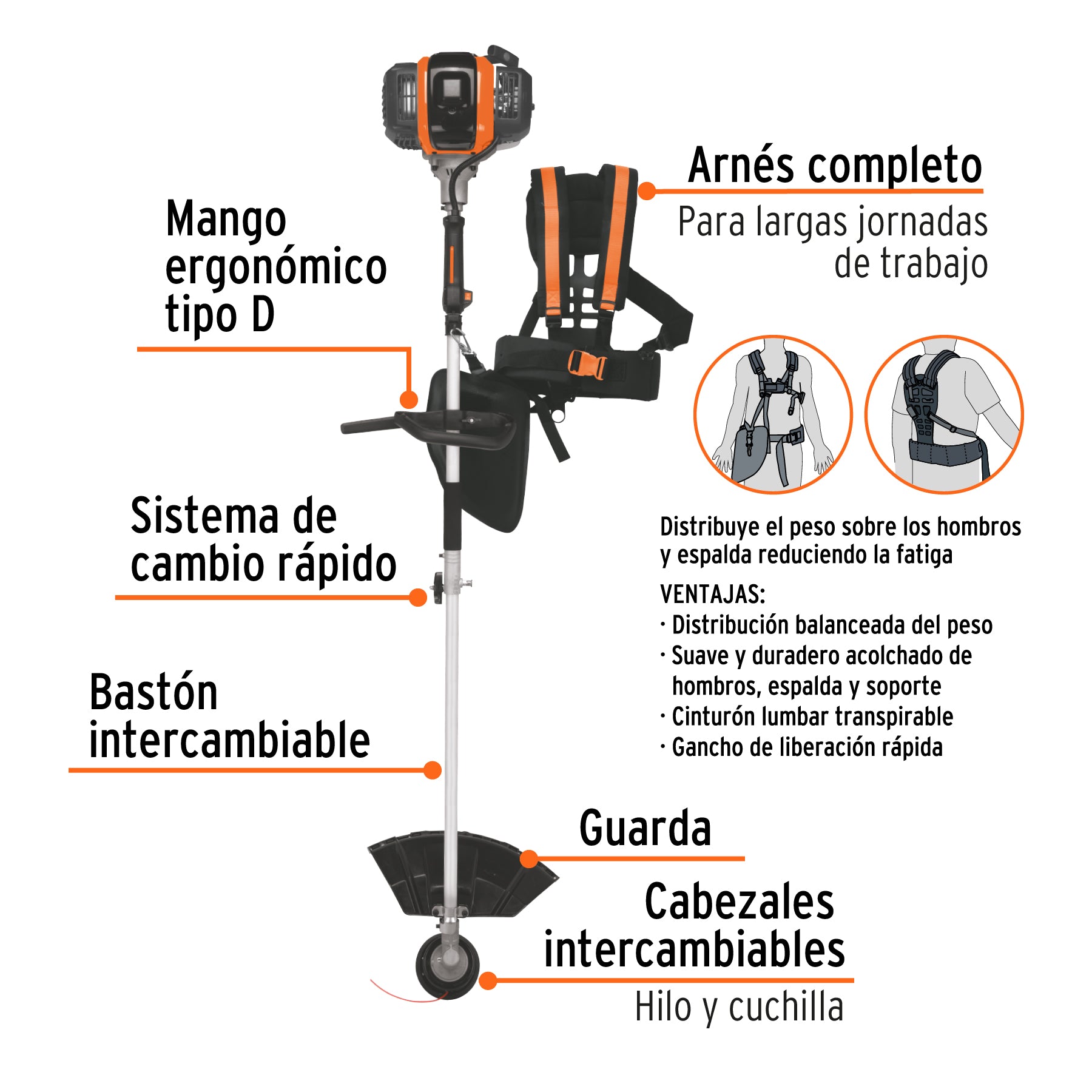 Desbrozadora multifuncional 4 en 1, a gasolina 45 cc, Truper