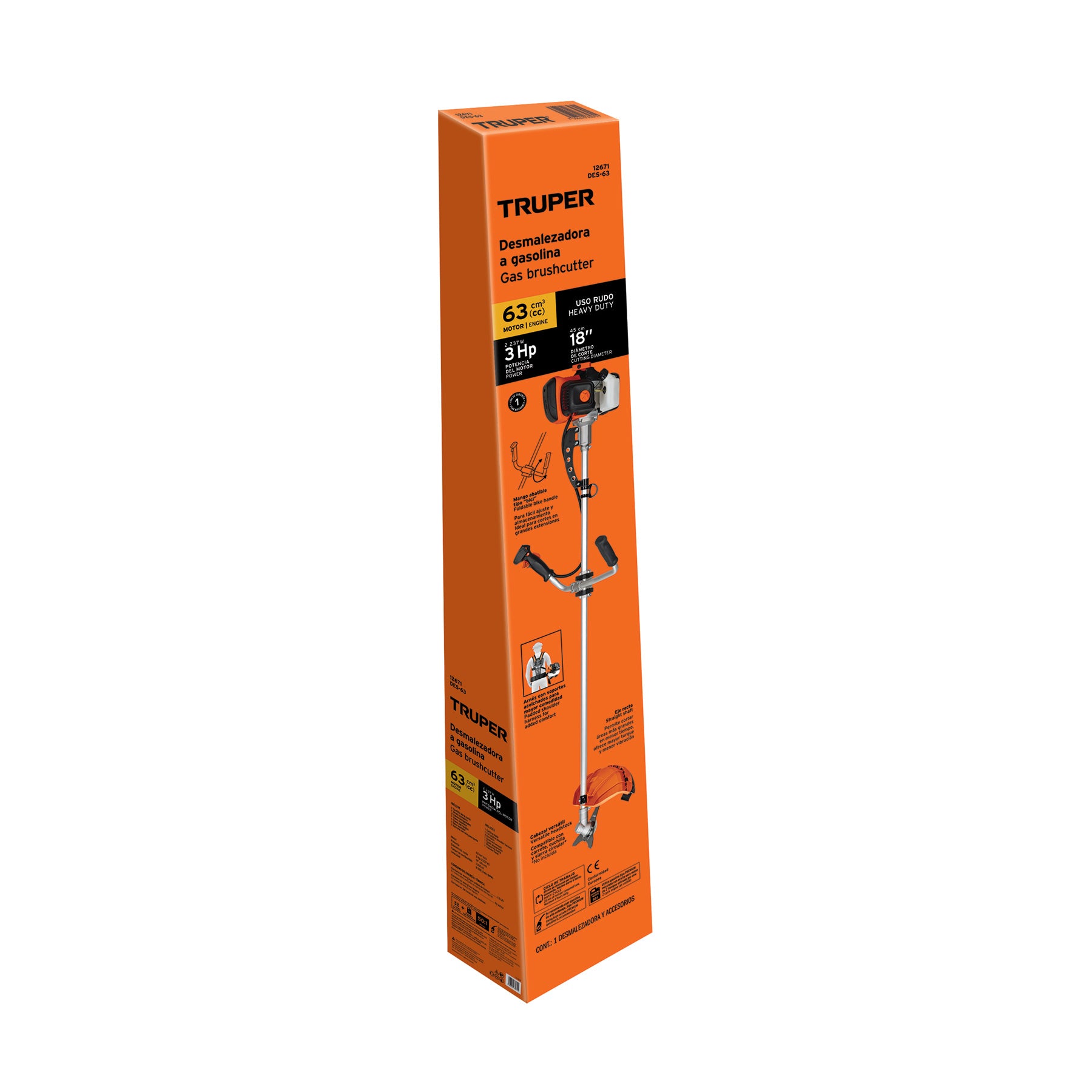 Desmalezadora a gasolina, mango tipo "bici" 63 cc