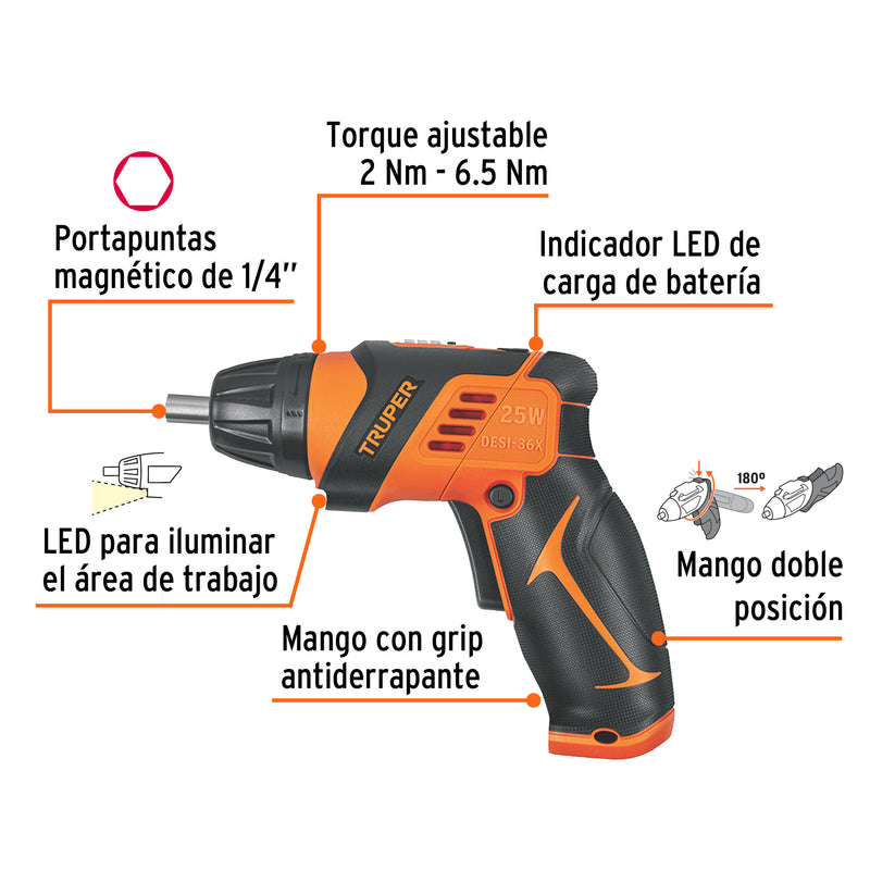 Destornillador profesional inalámbrico,dos posiciones,3.6V