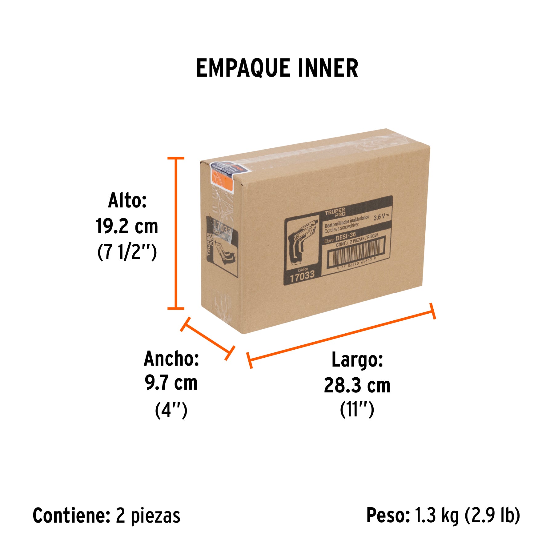 Destornillador inalámbrico, batería Ión Litio 3.6 V