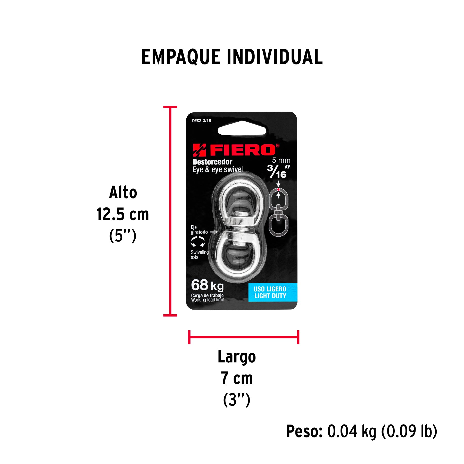 Destorcedor de zinc, para cable de 3/16"