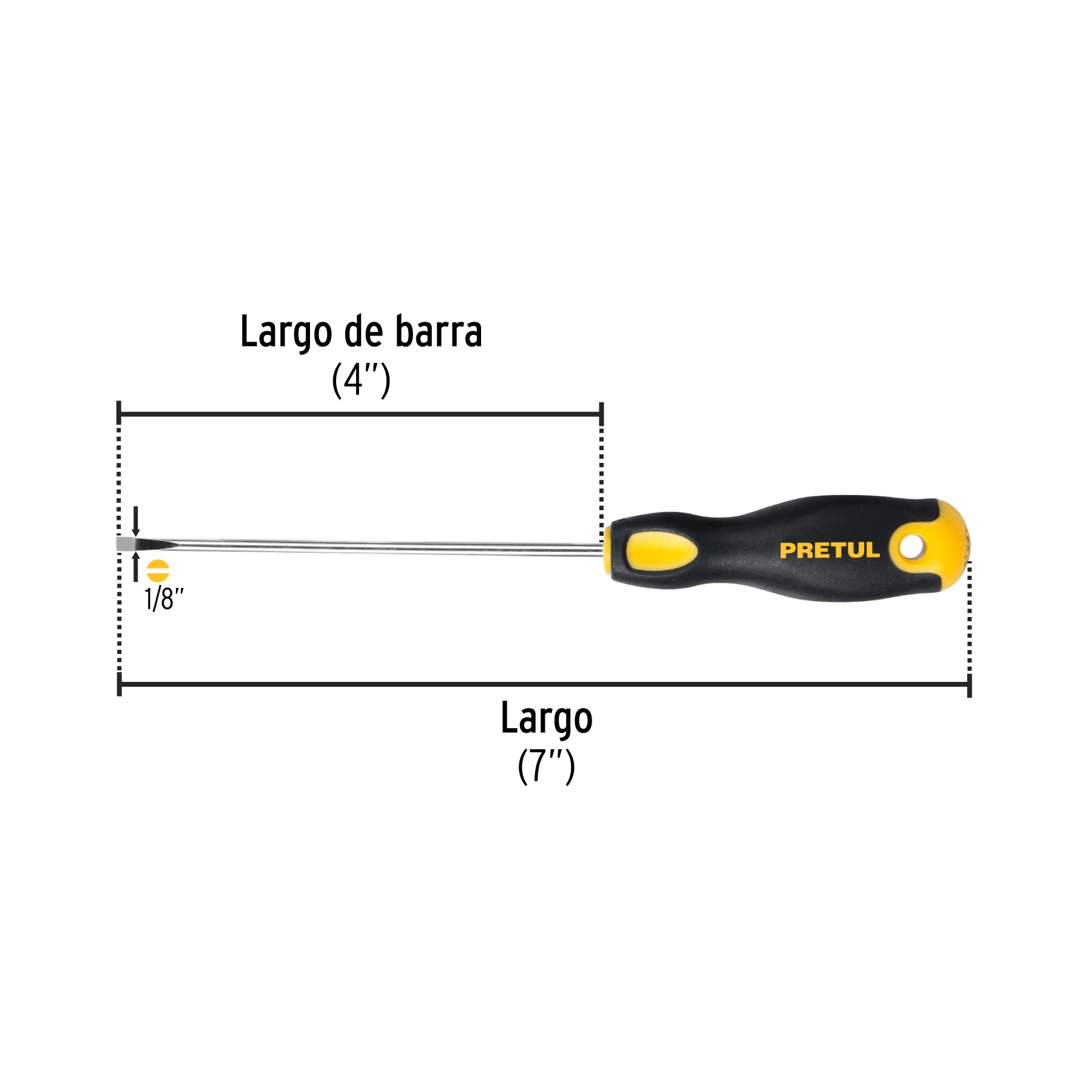 Desarmador cabinet, 1/8 x 4", mango comfort grip, pretul