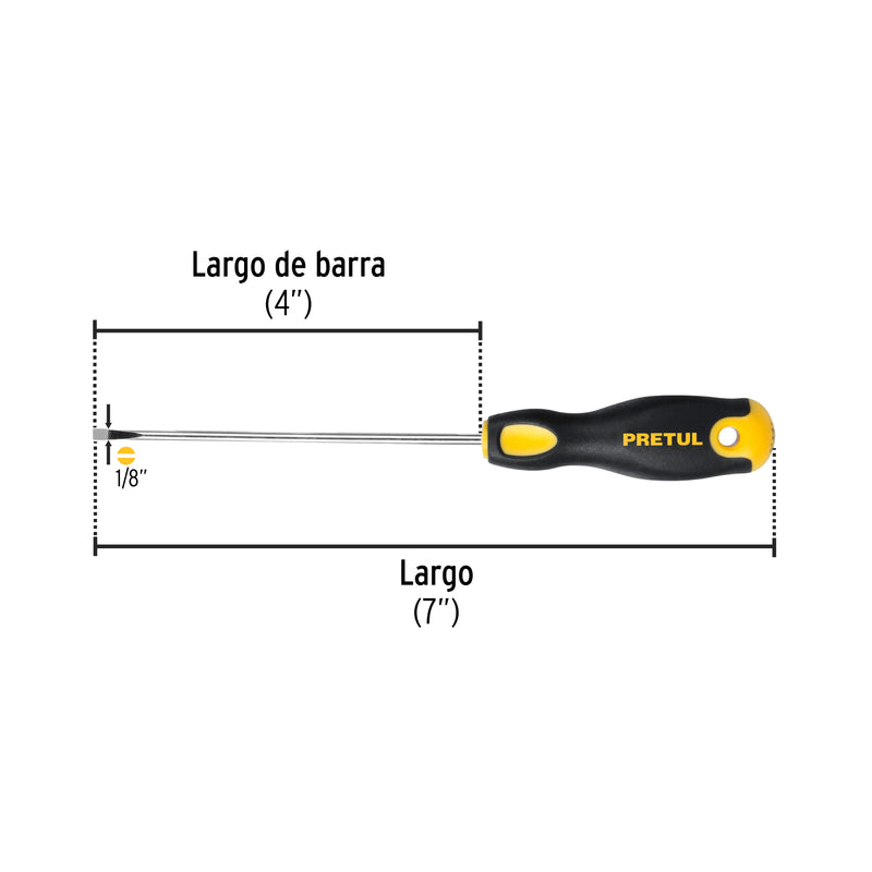 Desarmador cabinet, 1/8 x 4", mango comfort grip, pretul