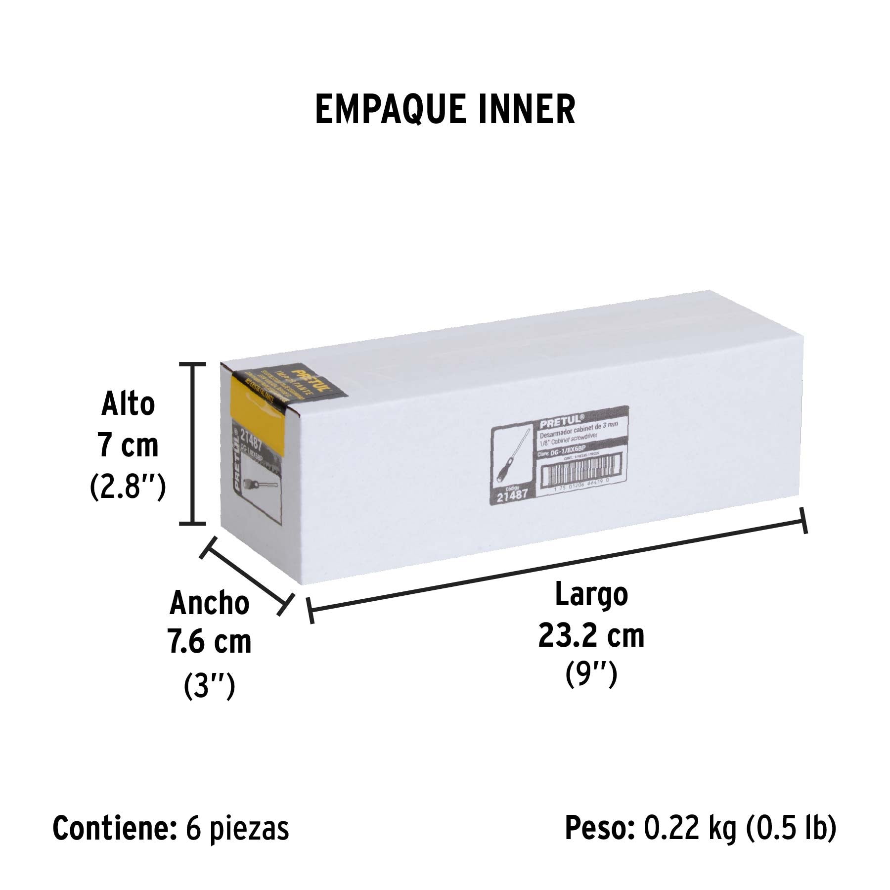 Desarmador cabinet, 1/8 x 6", mango comfort grip, pretul