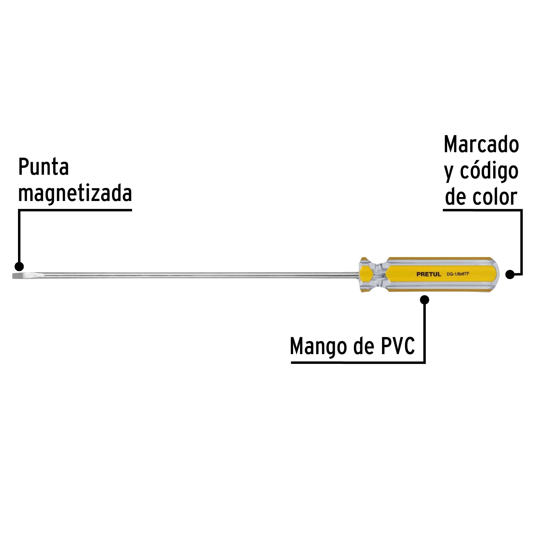 Desarmador cabinet, 1/8 x 6", mango pvc, pretul